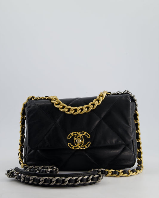 Chanel 19 Small Flap Bag in Black Goatskin Leather with Tricolour Hardware