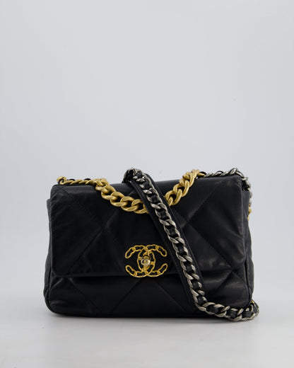 Chanel 19 Small Flap Bag in Black Goatskin Leather with Tricolour Hardware