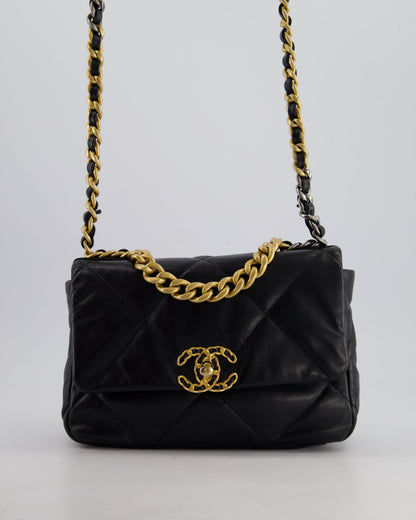 Chanel 19 Small Flap Bag in Black Goatskin Leather with Tricolour Hardware