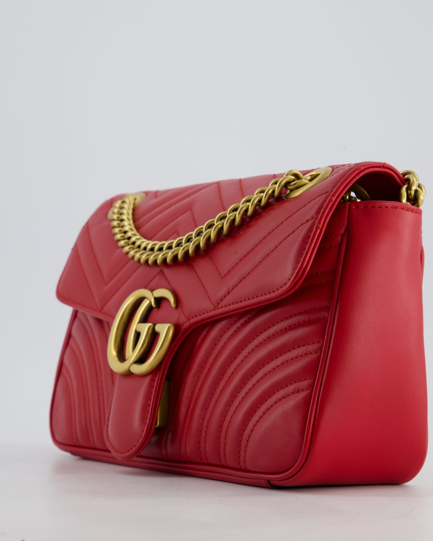 Gucci Red GG Marmont Leather Shoulder Bag with Antique Gold Hardware RRP £2,070