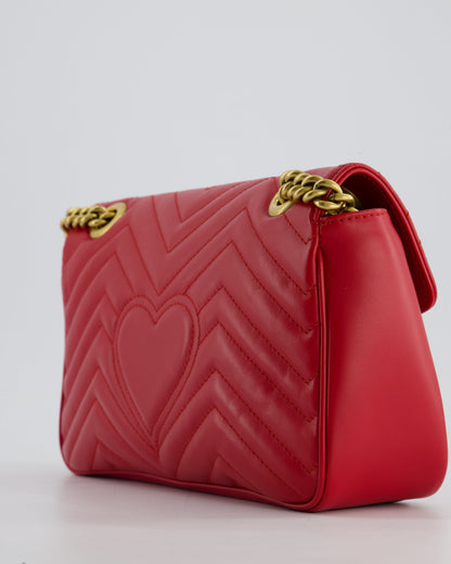 Gucci Red GG Marmont Leather Shoulder Bag with Antique Gold Hardware RRP £2,070