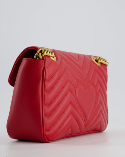 Gucci Red GG Marmont Leather Shoulder Bag with Antique Gold Hardware RRP £2,070