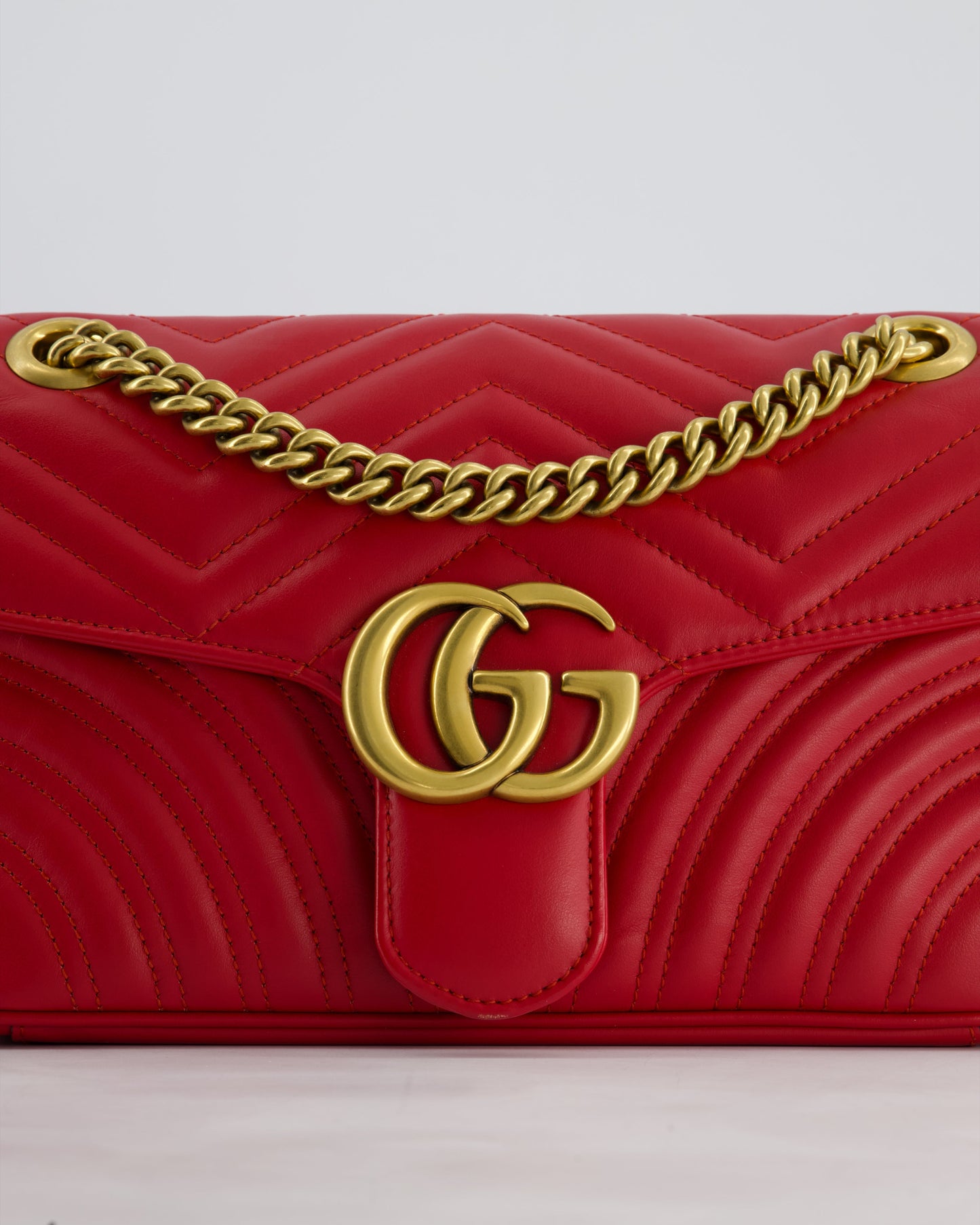 Gucci Red GG Marmont Leather Shoulder Bag with Antique Gold Hardware RRP £2,070
