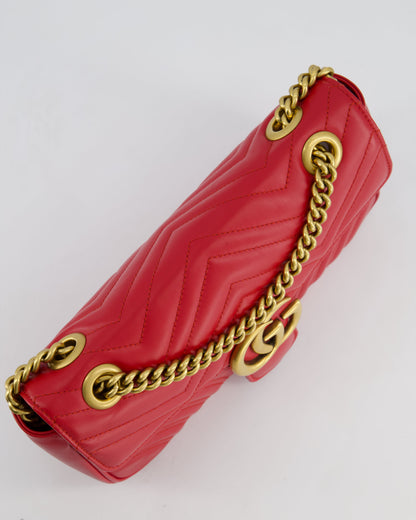 Gucci Red GG Marmont Leather Shoulder Bag with Antique Gold Hardware RRP £2,070