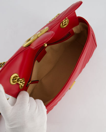 Gucci Red GG Marmont Leather Shoulder Bag with Antique Gold Hardware RRP £2,070
