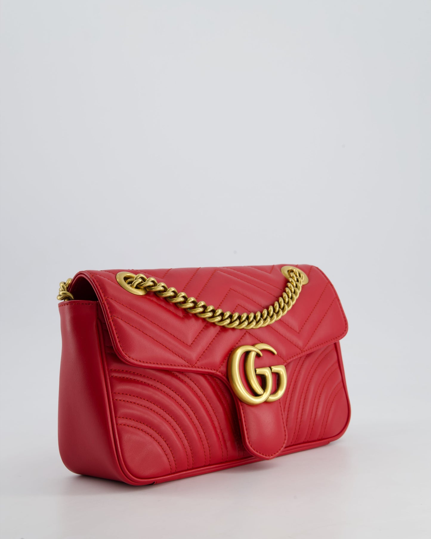 Gucci Red GG Marmont Leather Shoulder Bag with Antique Gold Hardware RRP £2,070