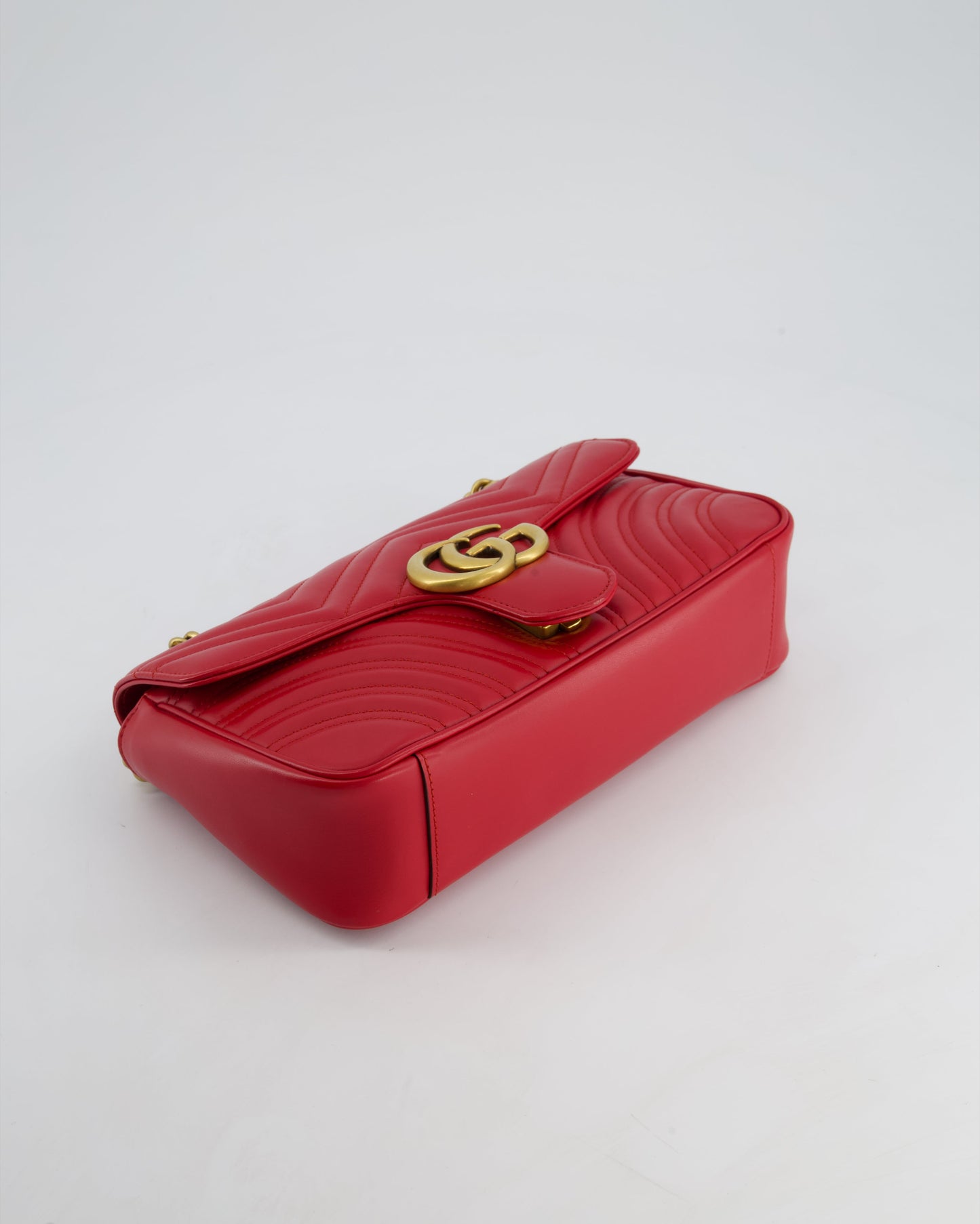 Gucci Red GG Marmont Leather Shoulder Bag with Antique Gold Hardware RRP £2,070