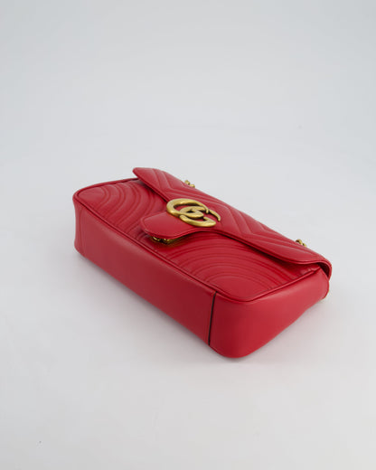 Gucci Red GG Marmont Leather Shoulder Bag with Antique Gold Hardware RRP £2,070