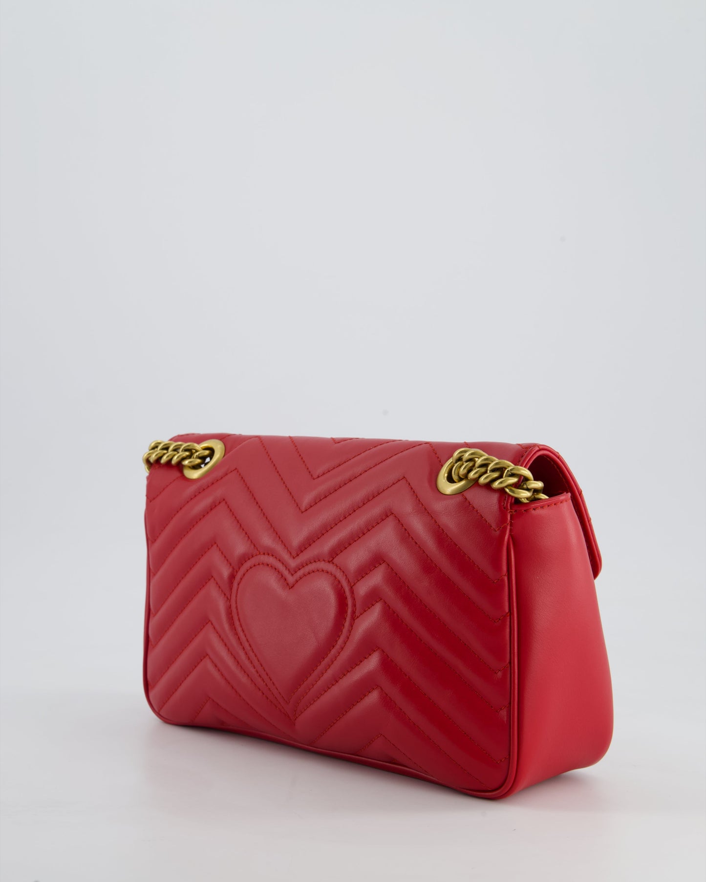Gucci Red GG Marmont Leather Shoulder Bag with Antique Gold Hardware RRP £2,070