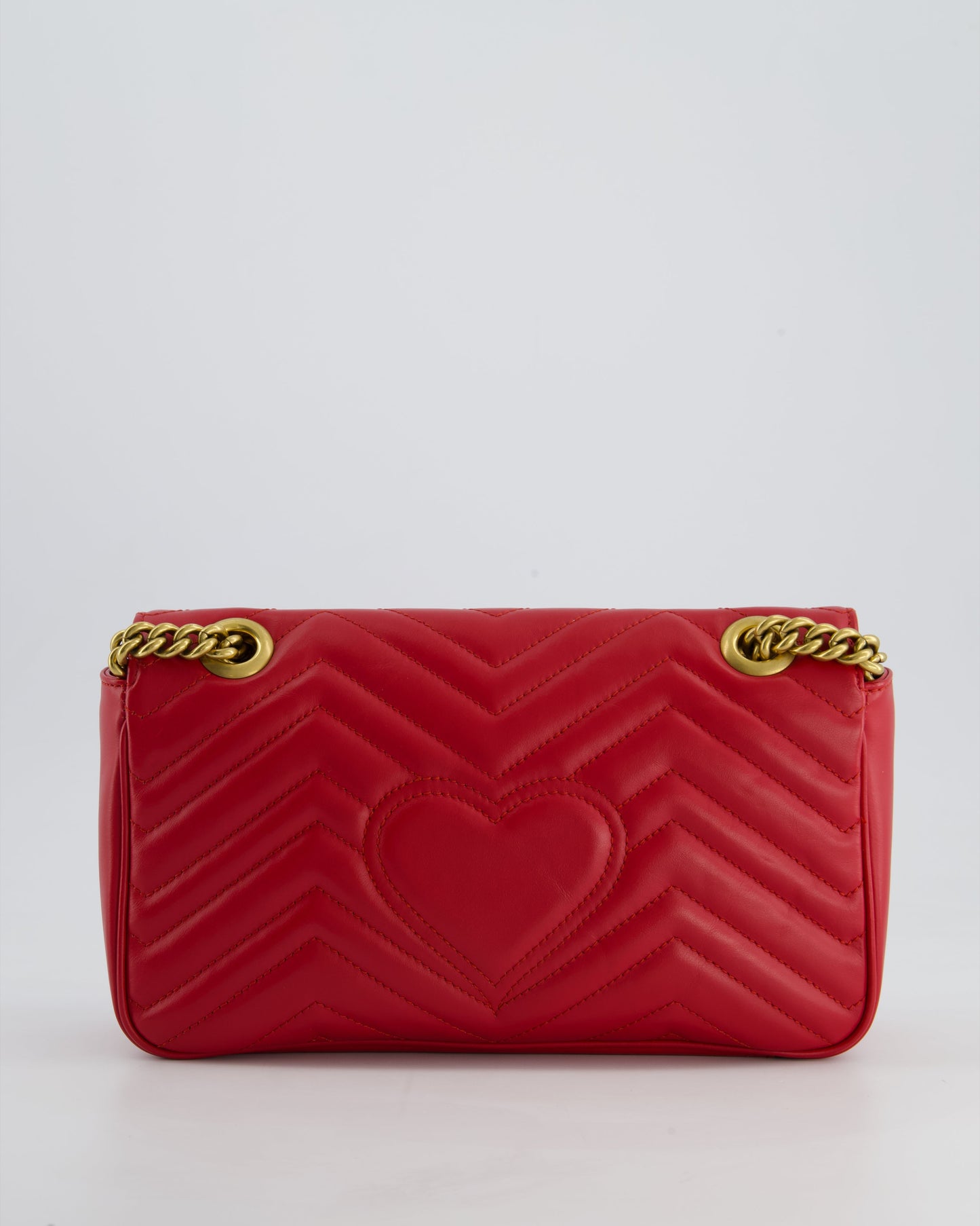 Gucci Red GG Marmont Leather Shoulder Bag with Antique Gold Hardware RRP £2,070