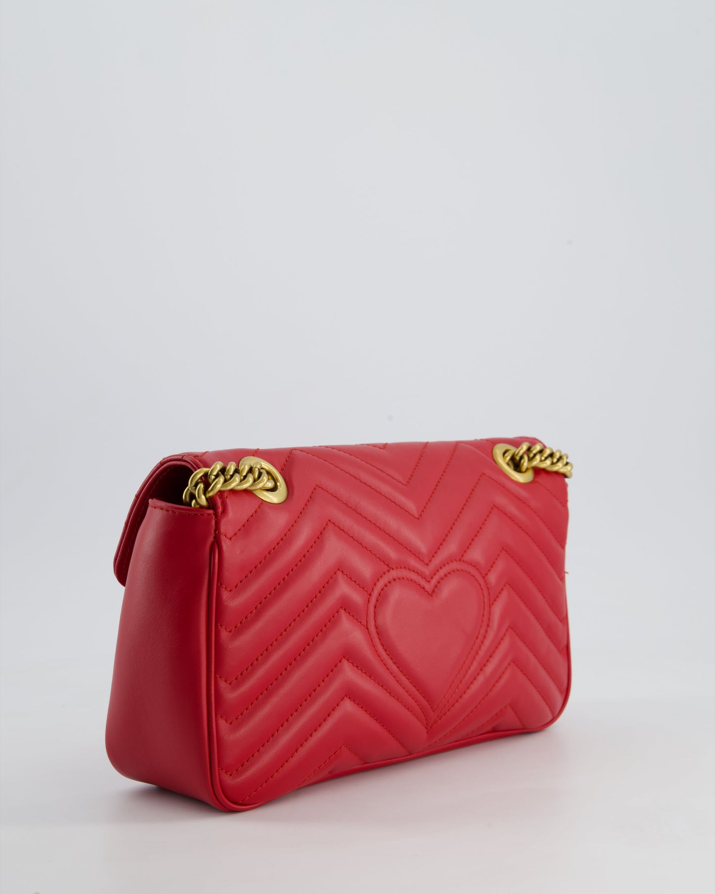 Gucci Red GG Marmont Leather Shoulder Bag with Antique Gold Hardware RRP £2,070