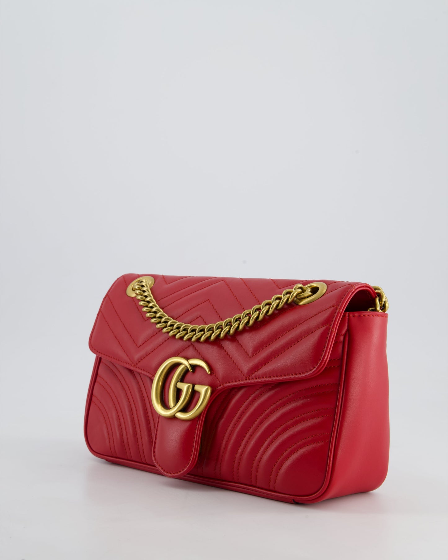 Gucci Red GG Marmont Leather Shoulder Bag with Antique Gold Hardware RRP £2,070