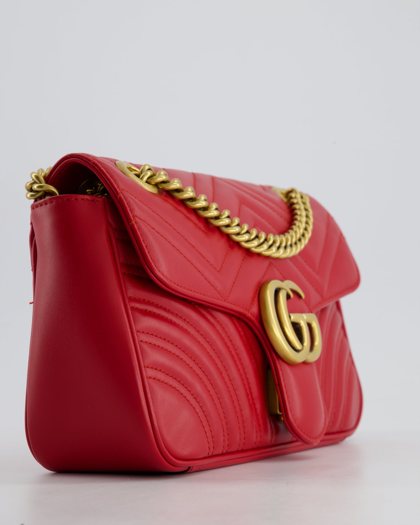 Gucci Red GG Marmont Leather Shoulder Bag with Antique Gold Hardware RRP £2,070
