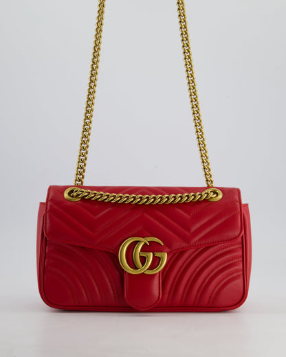 Gucci Red GG Marmont Leather Shoulder Bag with Antique Gold Hardware RRP £2,070