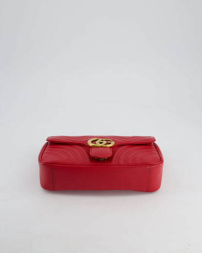 Gucci Red GG Marmont Leather Shoulder Bag with Antique Gold Hardware RRP £2,070