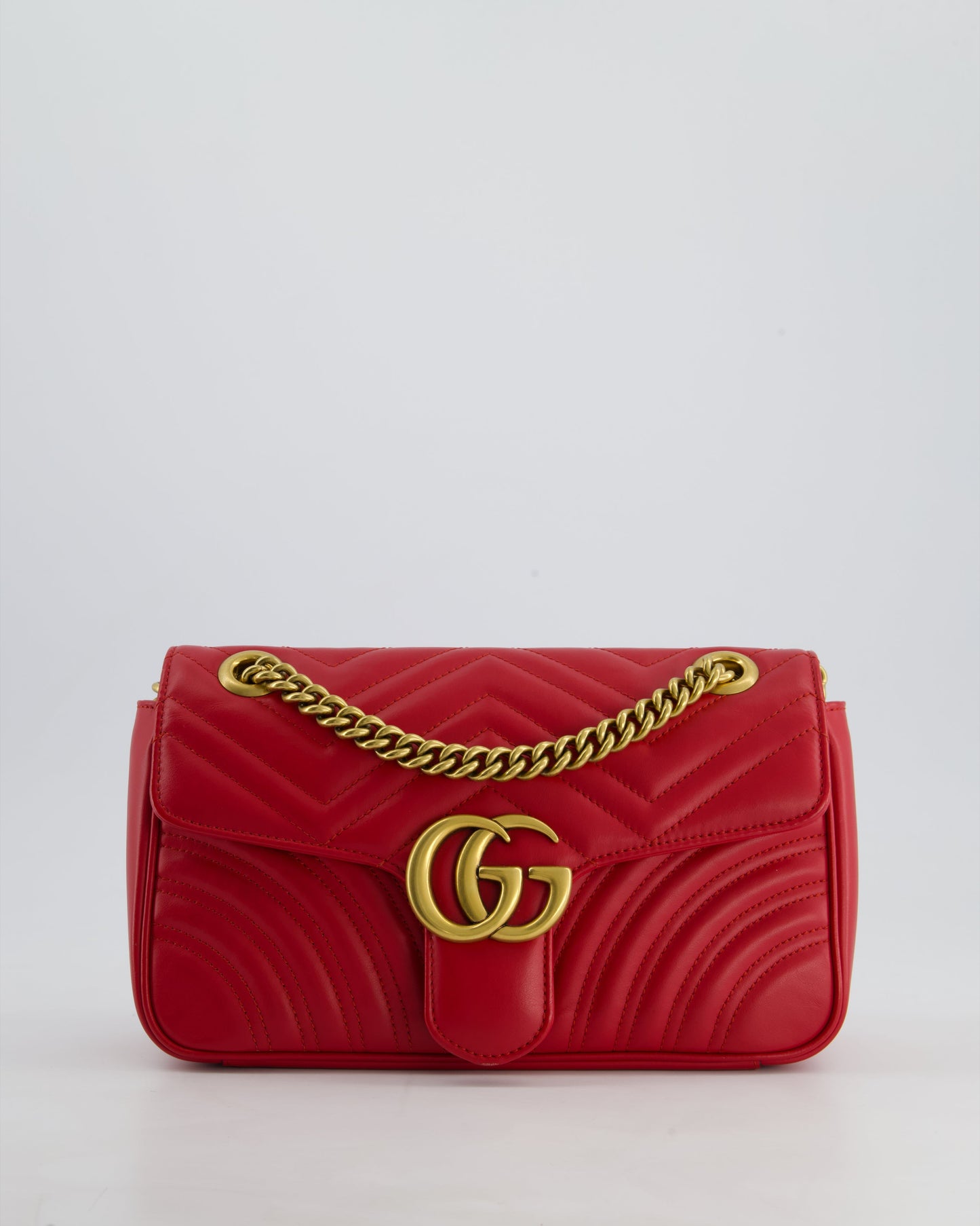 Gucci Red GG Marmont Leather Shoulder Bag with Antique Gold Hardware RRP £2,070