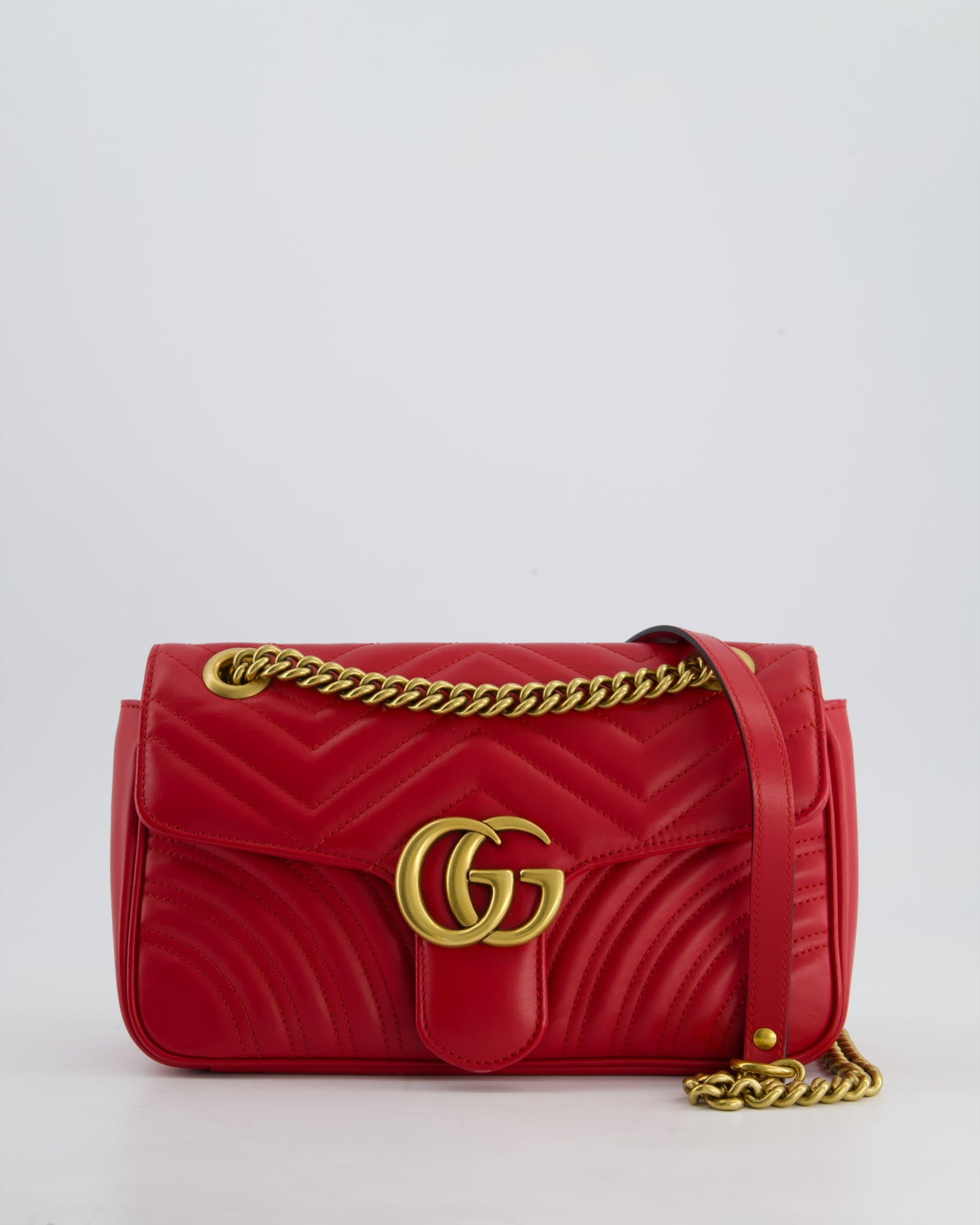 Gucci Red GG Marmont Leather Shoulder Bag with Antique Gold Hardware RRP £2,070
