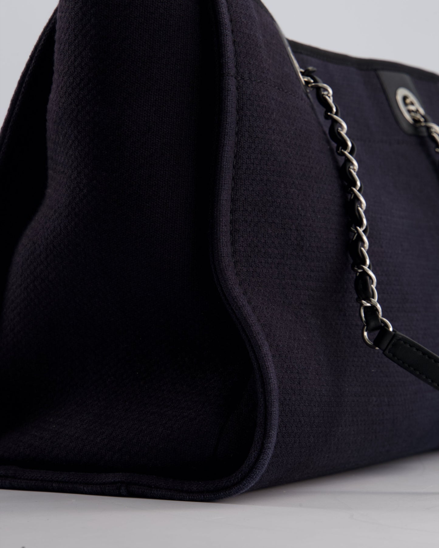 Chanel Black Small Canvas Deauville Tote Bag with Silver Hardware