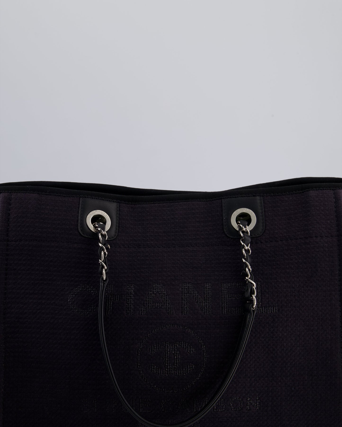 Chanel Black Small Canvas Deauville Tote Bag with Silver Hardware