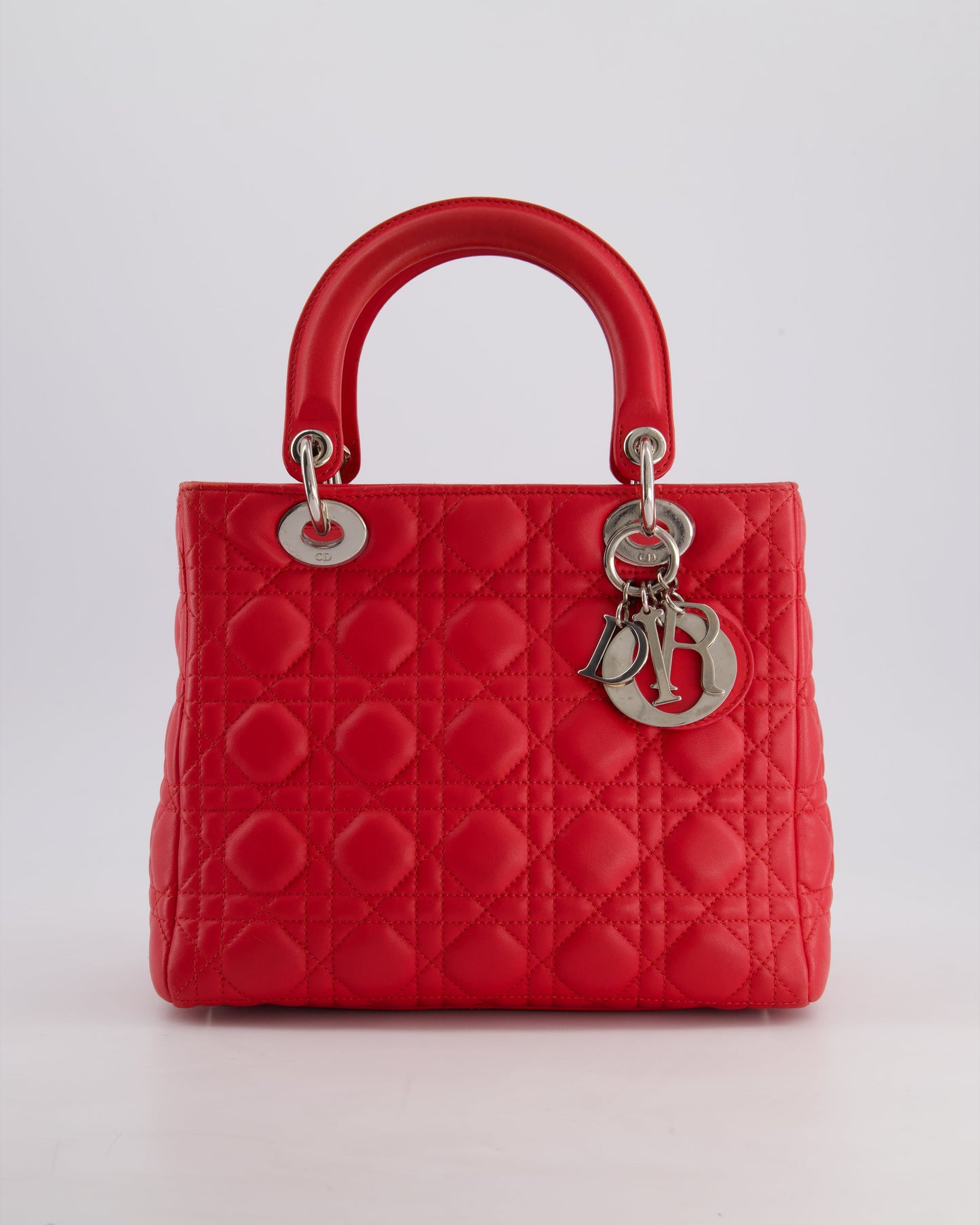 *FIRE PRICE* Christian Dior Strawberry Red Medium Lady Dior Bag in Cannage Lambskin with Silver Hardware
