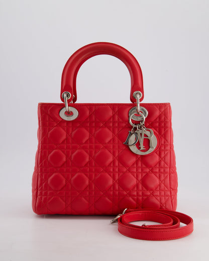 *FIRE PRICE* Christian Dior Strawberry Red Medium Lady Dior Bag in Cannage Lambskin with Silver Hardware