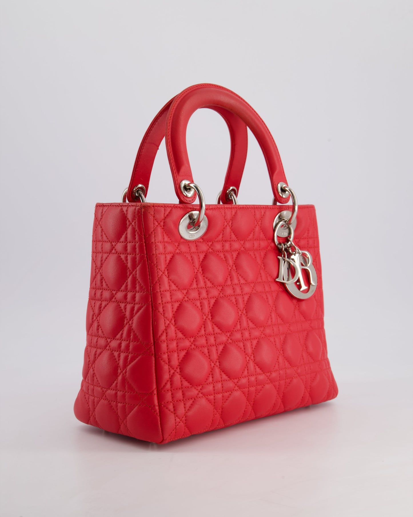 *FIRE PRICE* Christian Dior Strawberry Red Medium Lady Dior Bag in Cannage Lambskin with Silver Hardware