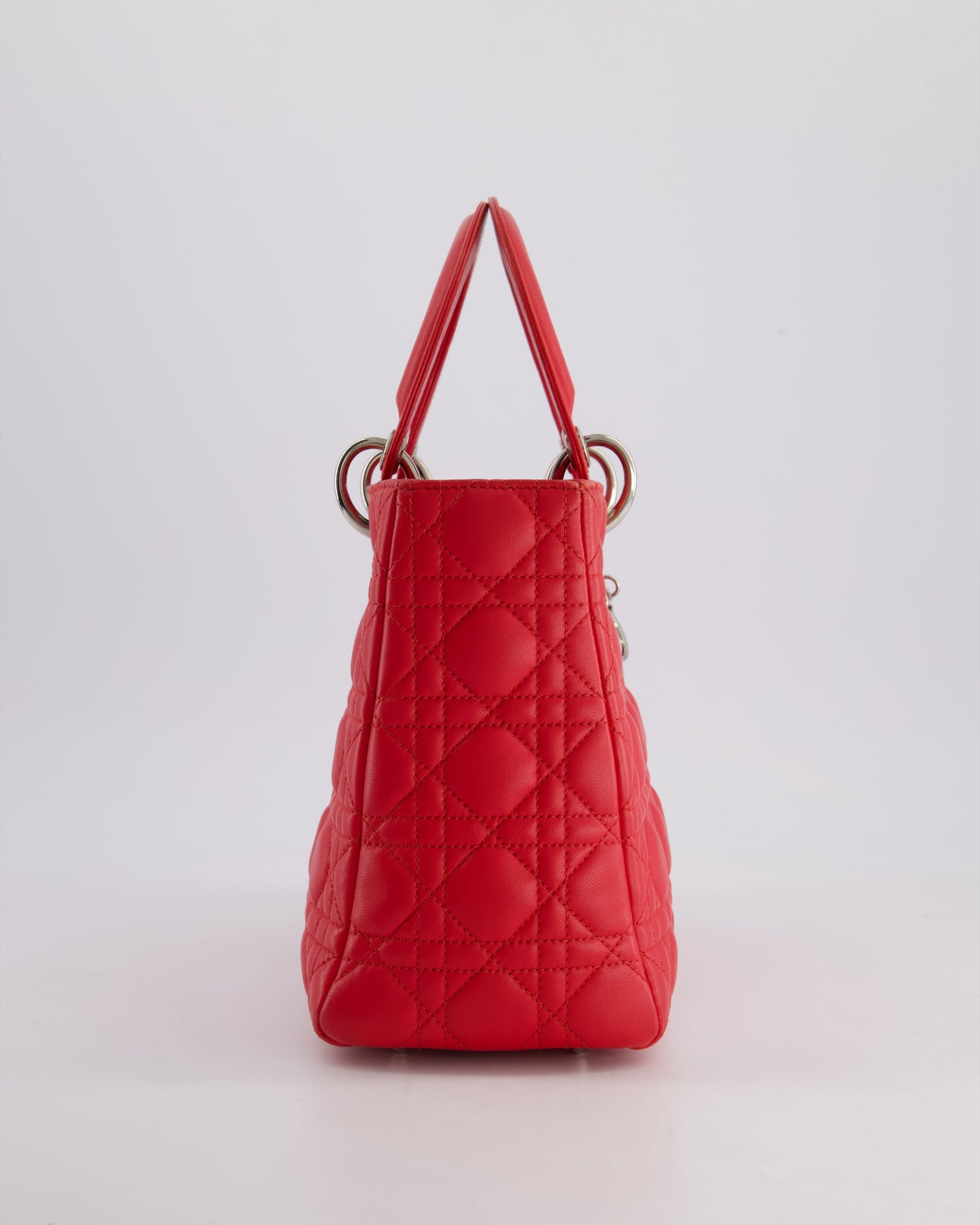 *FIRE PRICE* Christian Dior Strawberry Red Medium Lady Dior Bag in Cannage Lambskin with Silver Hardware