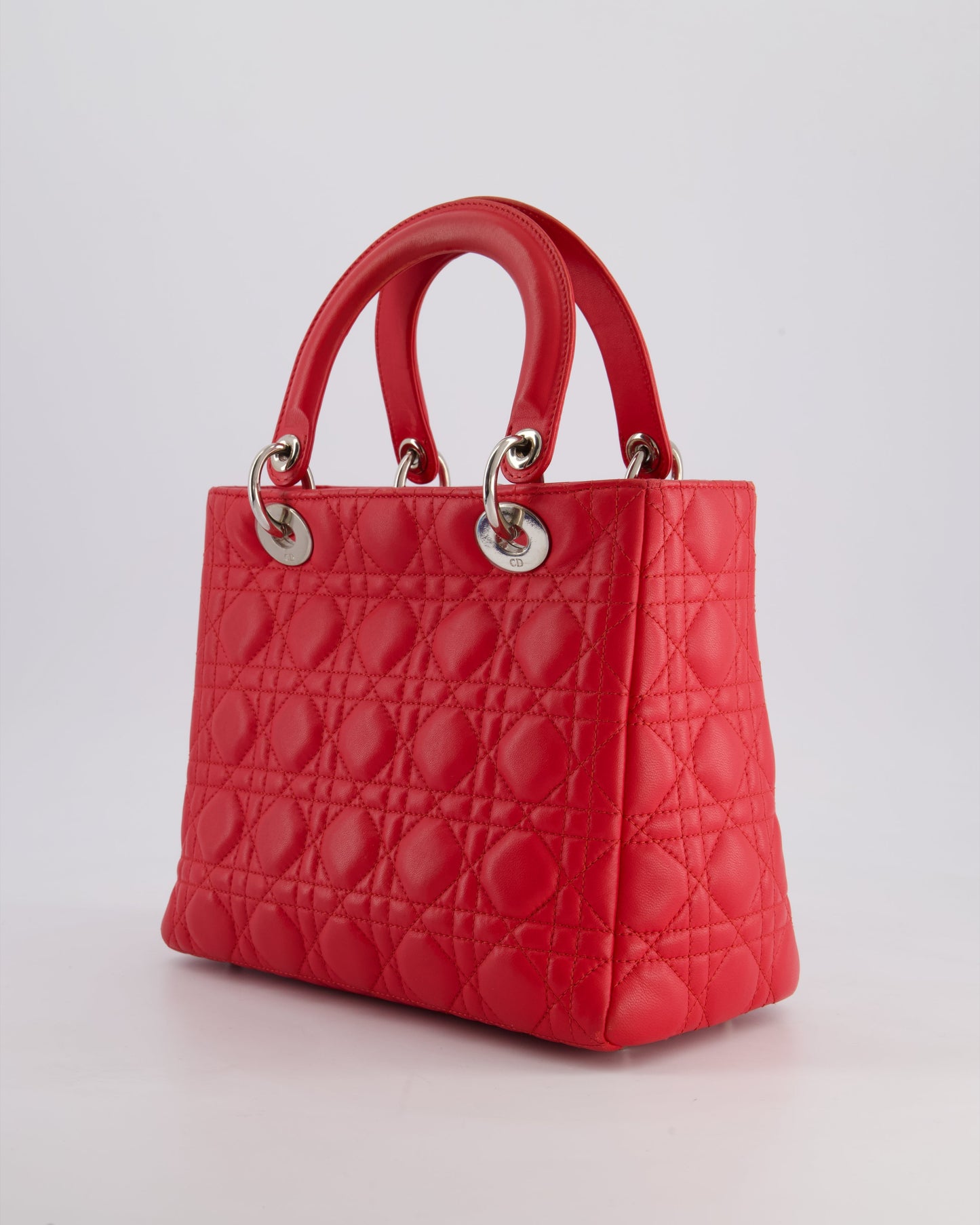 *FIRE PRICE* Christian Dior Strawberry Red Medium Lady Dior Bag in Cannage Lambskin with Silver Hardware
