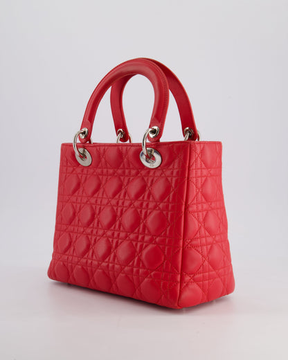 *FIRE PRICE* Christian Dior Strawberry Red Medium Lady Dior Bag in Cannage Lambskin with Silver Hardware