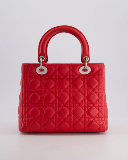 *FIRE PRICE* Christian Dior Strawberry Red Medium Lady Dior Bag in Cannage Lambskin with Silver Hardware