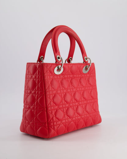 *FIRE PRICE* Christian Dior Strawberry Red Medium Lady Dior Bag in Cannage Lambskin with Silver Hardware