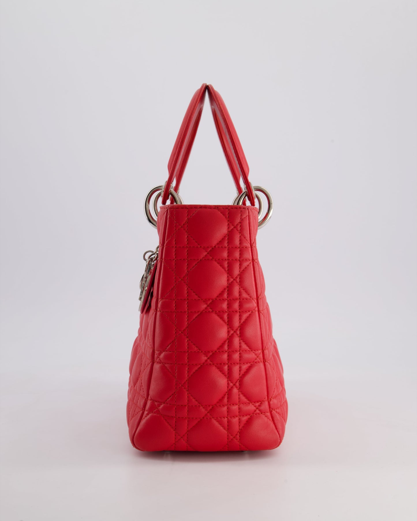 *FIRE PRICE* Christian Dior Strawberry Red Medium Lady Dior Bag in Cannage Lambskin with Silver Hardware