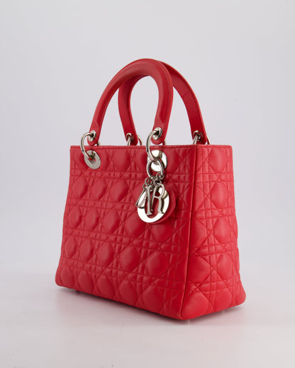 *FIRE PRICE* Christian Dior Strawberry Red Medium Lady Dior Bag in Cannage Lambskin with Silver Hardware
