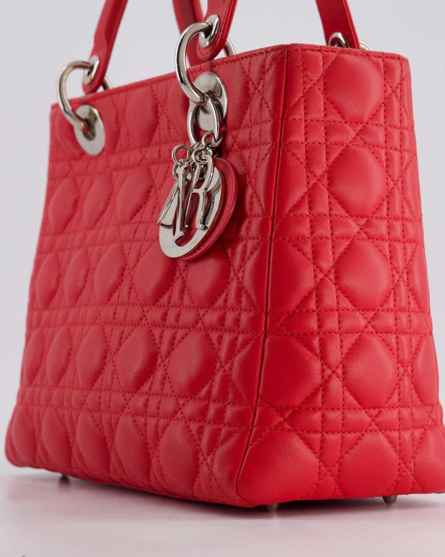 *FIRE PRICE* Christian Dior Strawberry Red Medium Lady Dior Bag in Cannage Lambskin with Silver Hardware