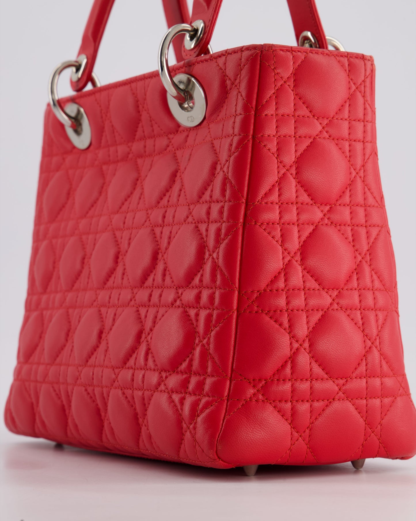 *FIRE PRICE* Christian Dior Strawberry Red Medium Lady Dior Bag in Cannage Lambskin with Silver Hardware