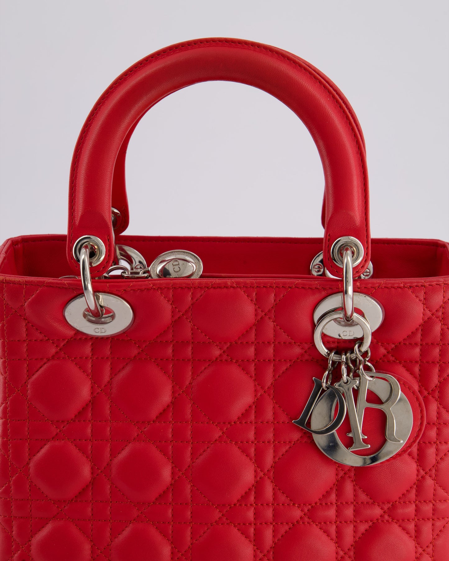*FIRE PRICE* Christian Dior Strawberry Red Medium Lady Dior Bag in Cannage Lambskin with Silver Hardware