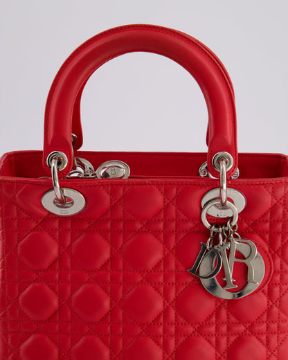 *FIRE PRICE* Christian Dior Strawberry Red Medium Lady Dior Bag in Cannage Lambskin with Silver Hardware