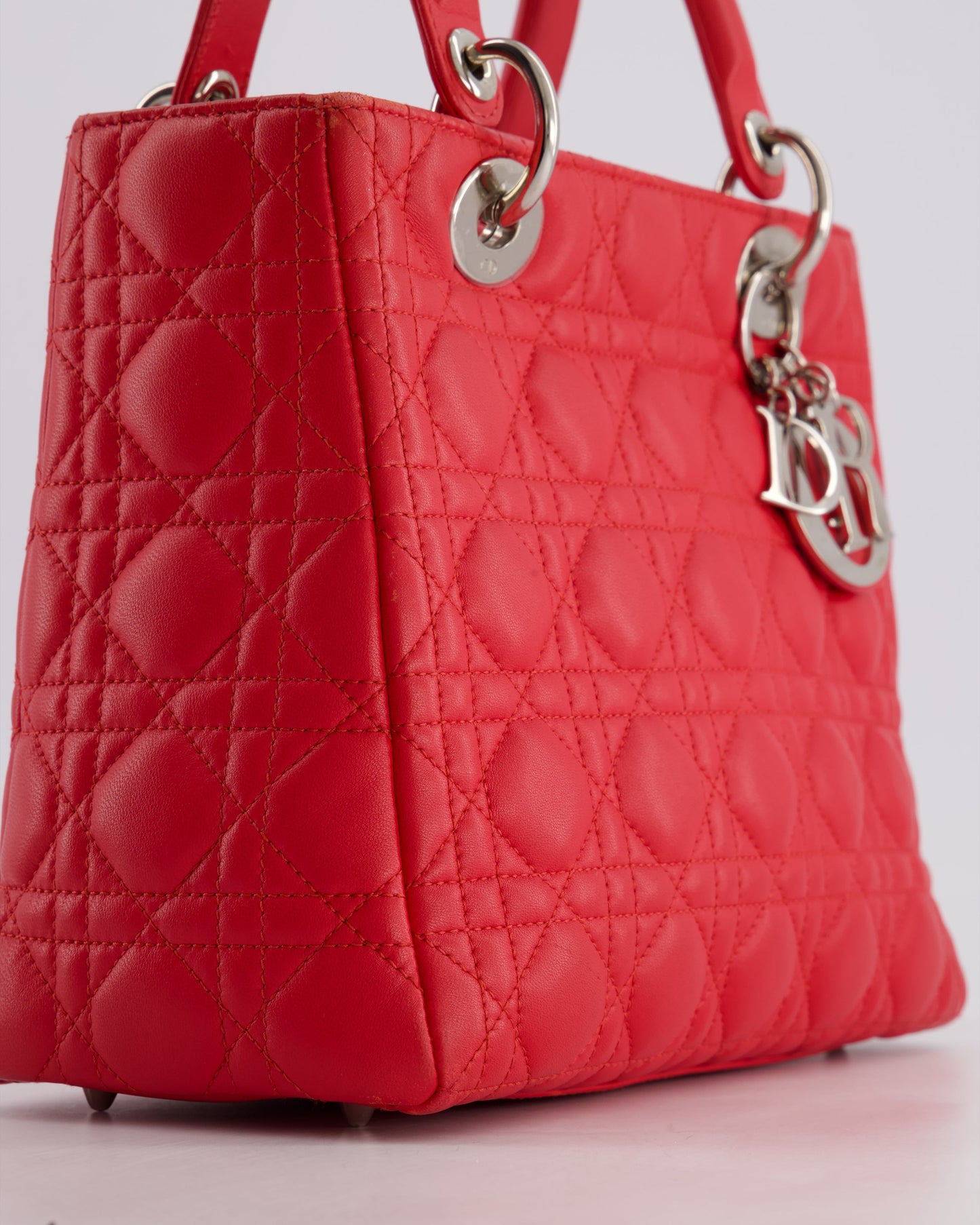 *FIRE PRICE* Christian Dior Strawberry Red Medium Lady Dior Bag in Cannage Lambskin with Silver Hardware