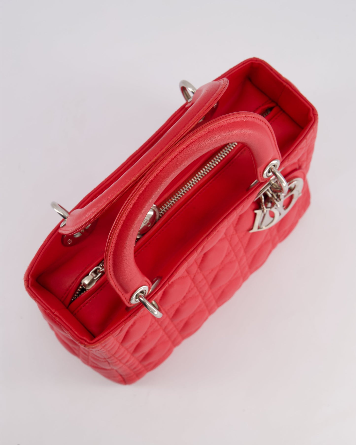 *FIRE PRICE* Christian Dior Strawberry Red Medium Lady Dior Bag in Cannage Lambskin with Silver Hardware