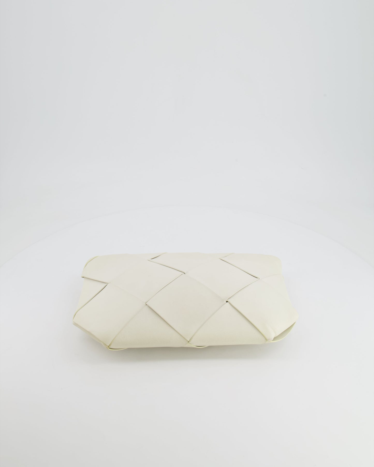 Bottega Veneta White Intrecciato Large Leather Clutch Bag with Silver Hardware