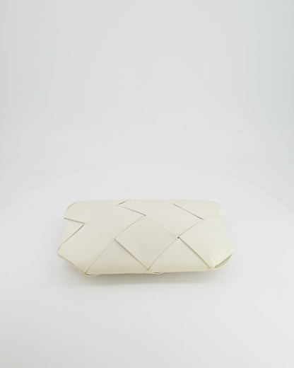 Bottega Veneta White Intrecciato Large Leather Clutch Bag with Silver Hardware