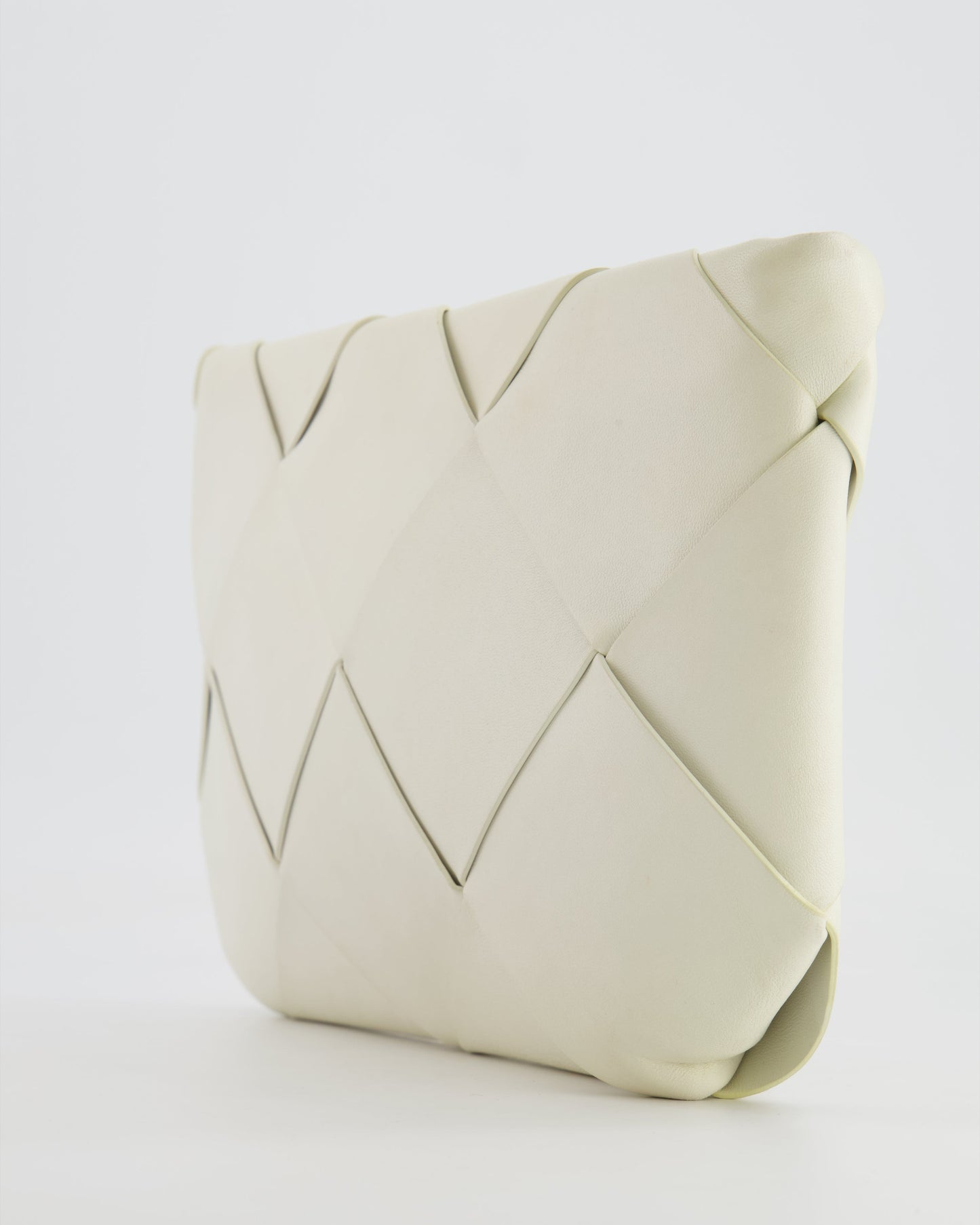 Bottega Veneta White Intrecciato Large Leather Clutch Bag with Silver Hardware