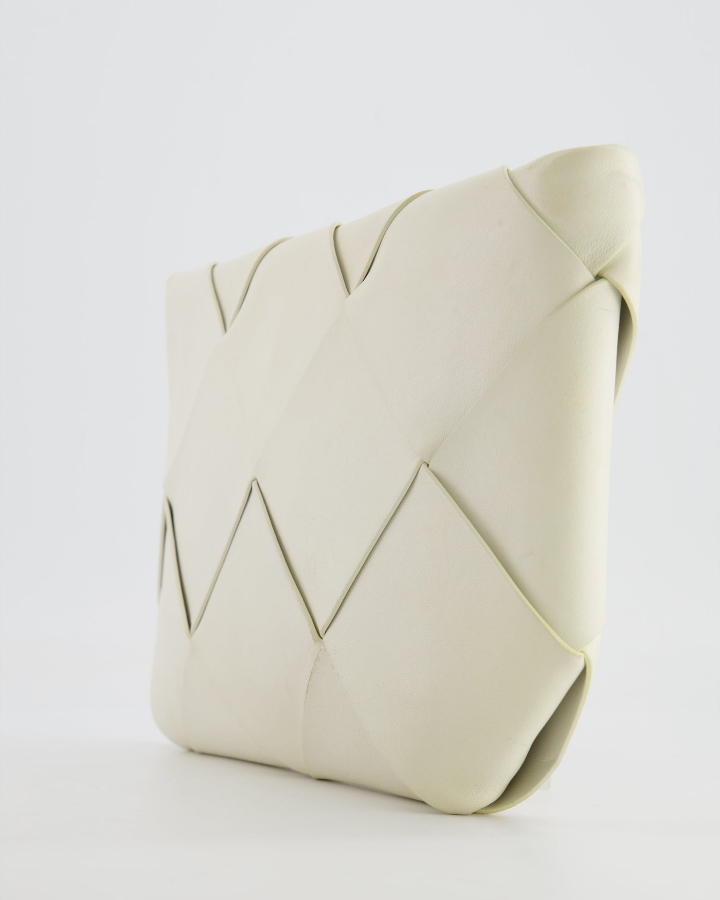 Bottega Veneta White Intrecciato Large Leather Clutch Bag with Silver Hardware