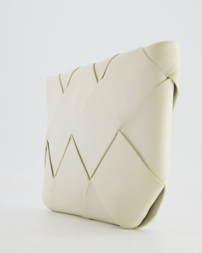 Bottega Veneta White Intrecciato Large Leather Clutch Bag with Silver Hardware