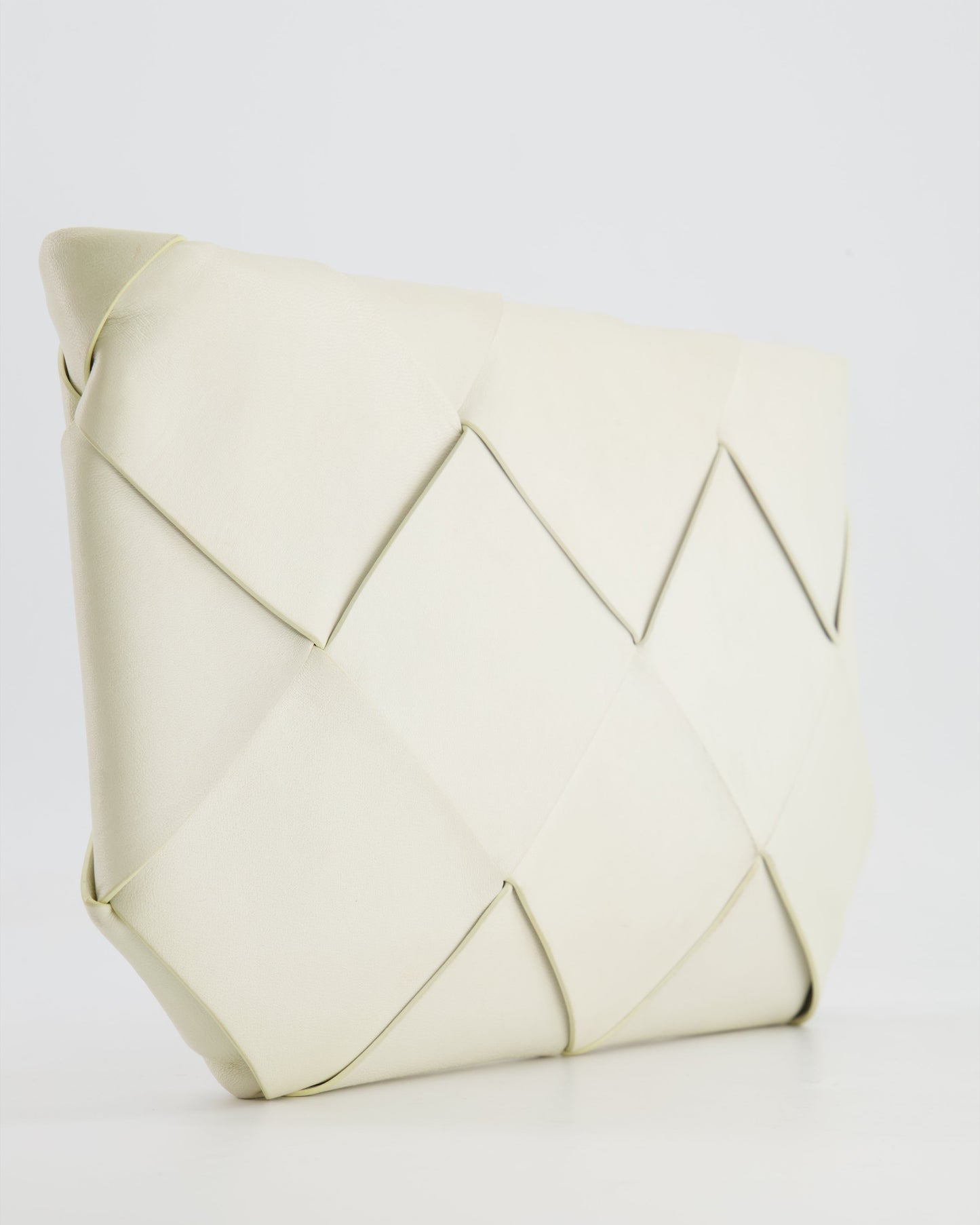 Bottega Veneta White Intrecciato Large Leather Clutch Bag with Silver Hardware