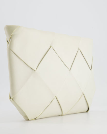 Bottega Veneta White Intrecciato Large Leather Clutch Bag with Silver Hardware