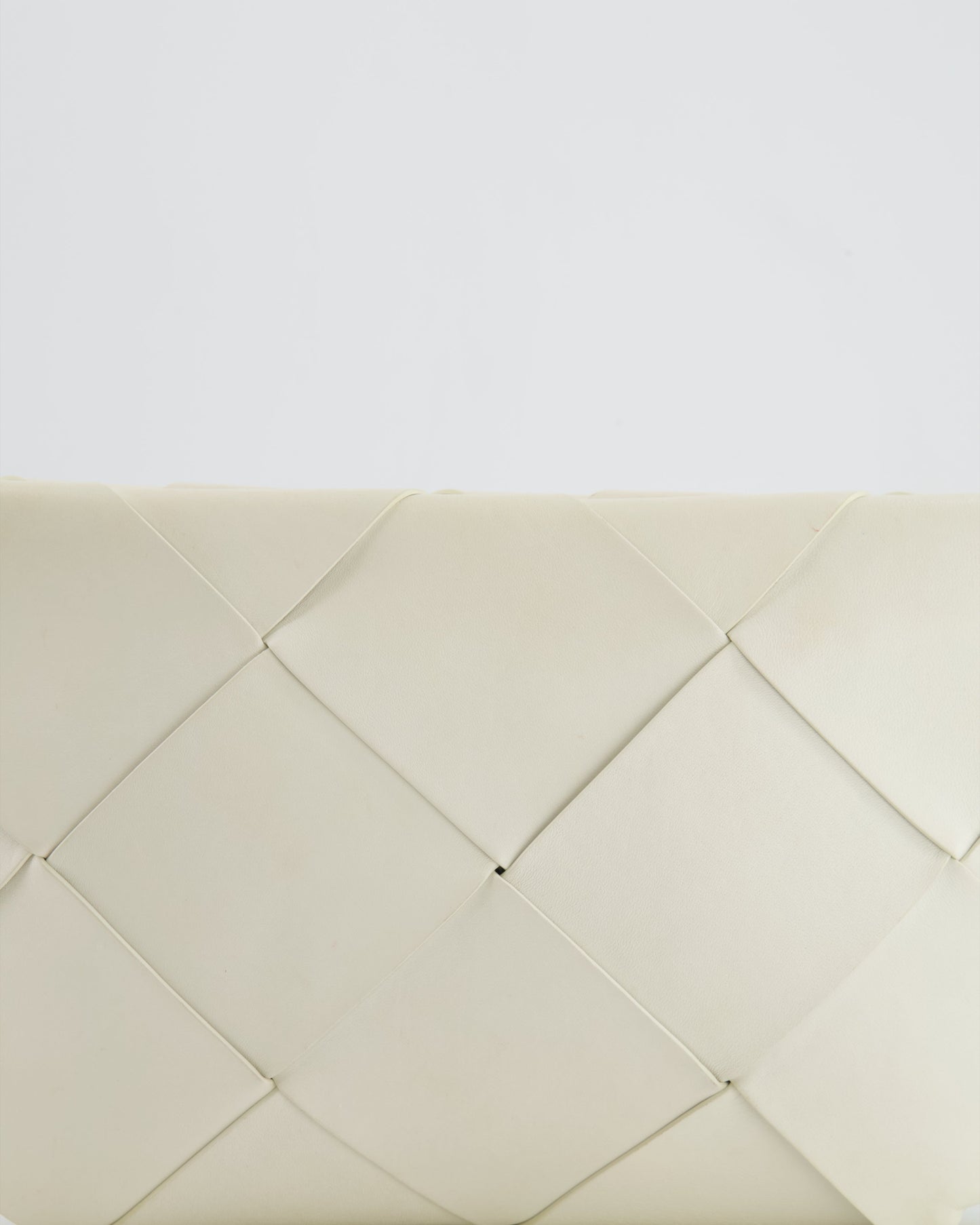 Bottega Veneta White Intrecciato Large Leather Clutch Bag with Silver Hardware