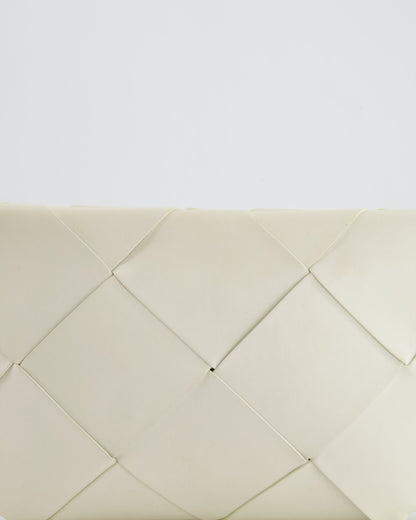Bottega Veneta White Intrecciato Large Leather Clutch Bag with Silver Hardware