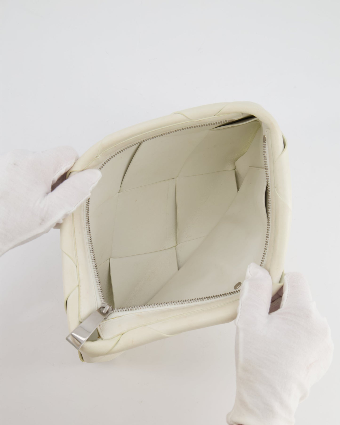 Bottega Veneta White Intrecciato Large Leather Clutch Bag with Silver Hardware