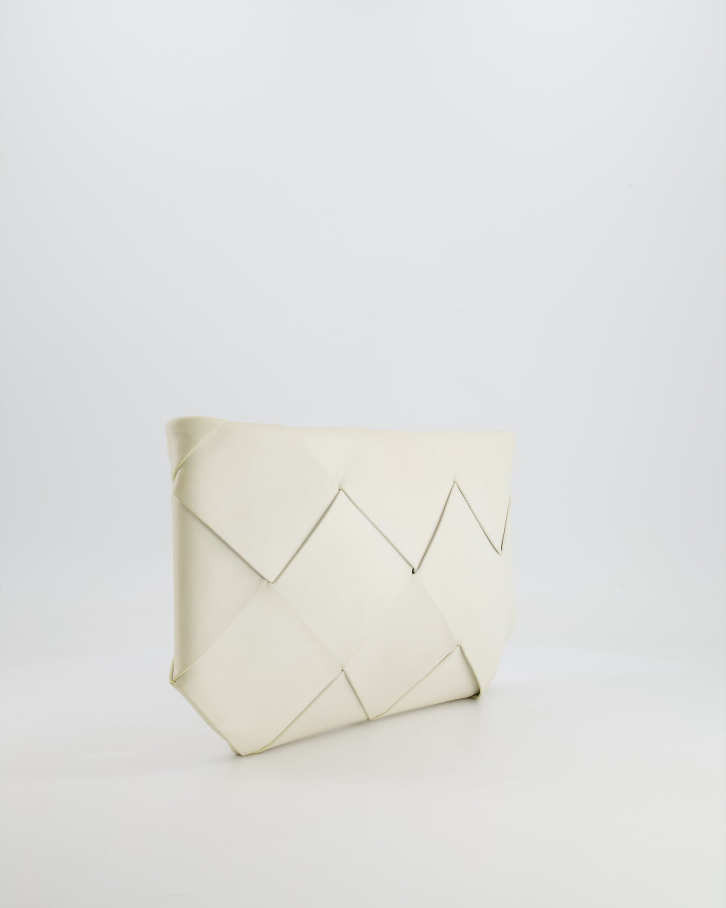 Bottega Veneta White Intrecciato Large Leather Clutch Bag with Silver Hardware
